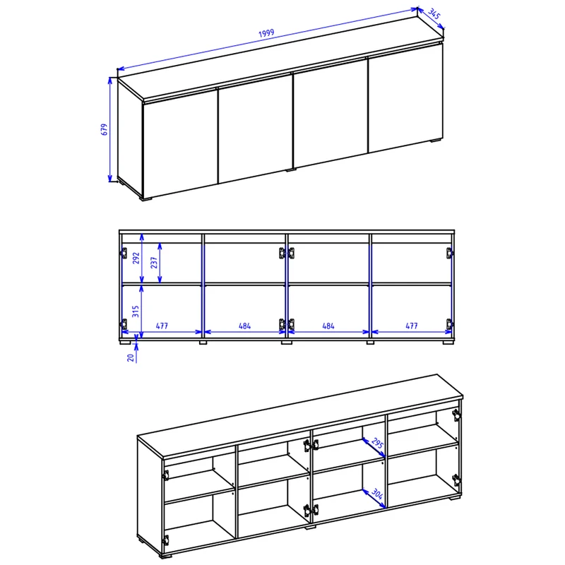 Buffet 4 portes Liko Noir et Bois