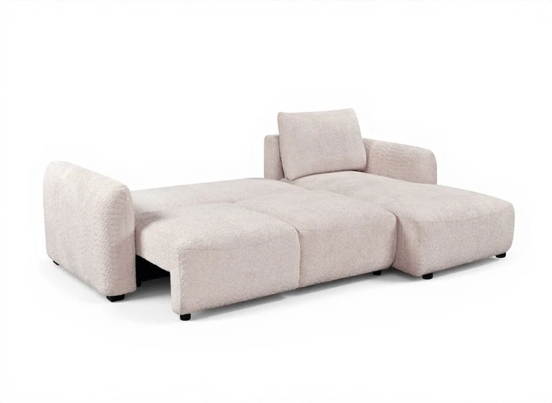 Canapé d'angle convertible avec coffre en tissu bouclette beige MARLA - Angle droit
