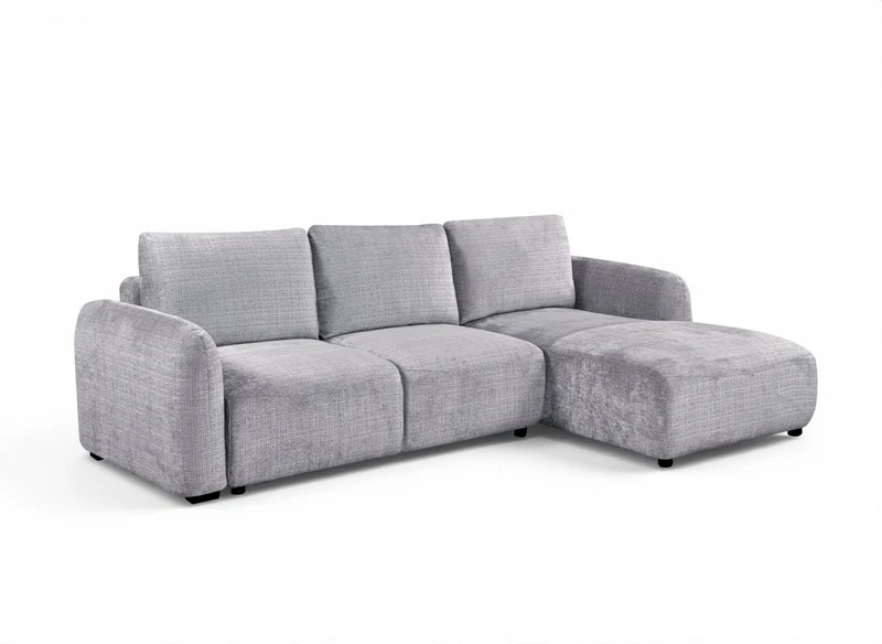 Canapé d'angle convertible avec coffre en velours chiné gris MARLA - Angle droit