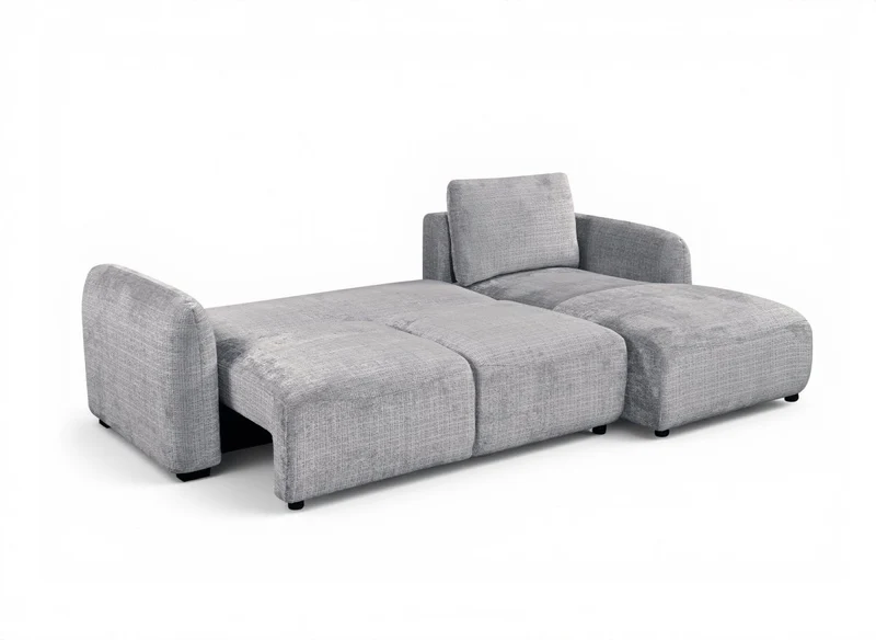 Canapé d'angle convertible avec coffre en velours chiné gris MARLA - Angle droit