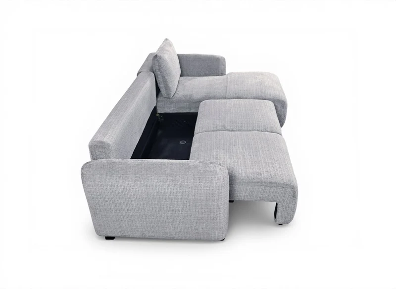 Canapé d'angle convertible avec coffre en velours chiné gris MARLA - Angle droit