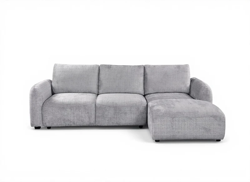 Canapé d'angle convertible avec coffre en velours chiné gris MARLA - Angle droit