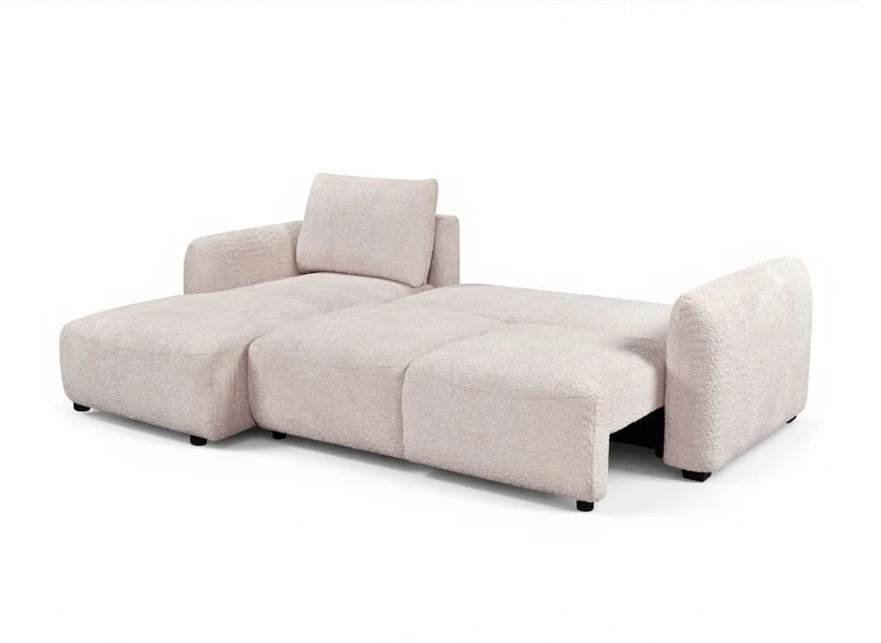 Canapé d'angle convertible avec coffre en tissu bouclette beige MARLA - Angle gauche
