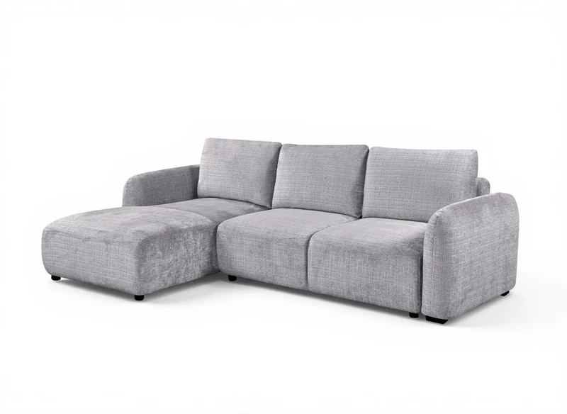 Canapé d'angle convertible avec coffre en velours chiné gris MARLA - Angle gauche