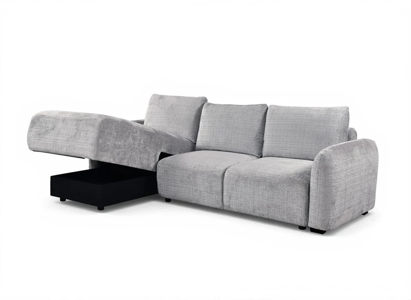 Canapé d'angle convertible avec coffre en velours chiné gris MARLA - Angle gauche