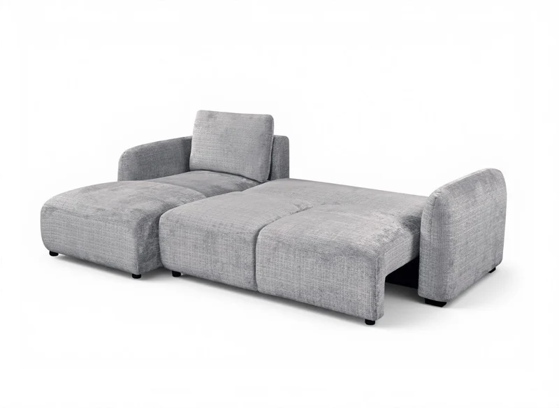 Canapé d'angle convertible avec coffre en velours chiné gris MARLA - Angle gauche
