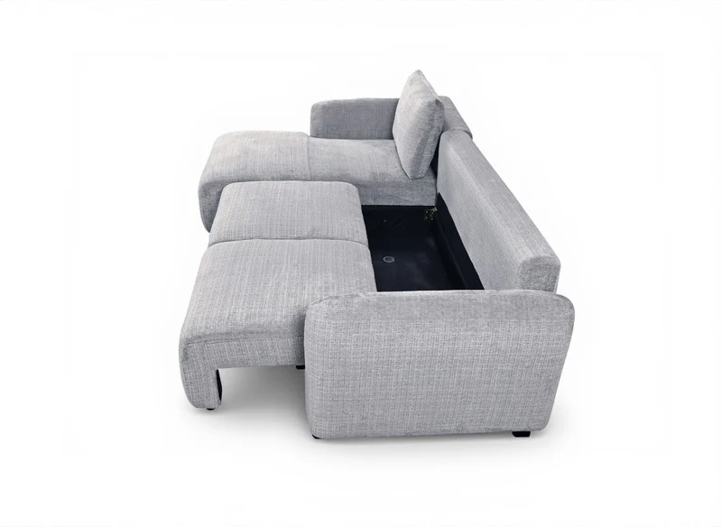 Canapé d'angle convertible avec coffre en velours chiné gris MARLA - Angle gauche
