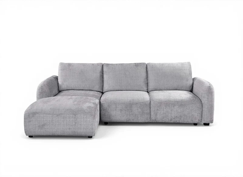 Canapé d'angle convertible avec coffre en velours chiné gris MARLA - Angle gauche