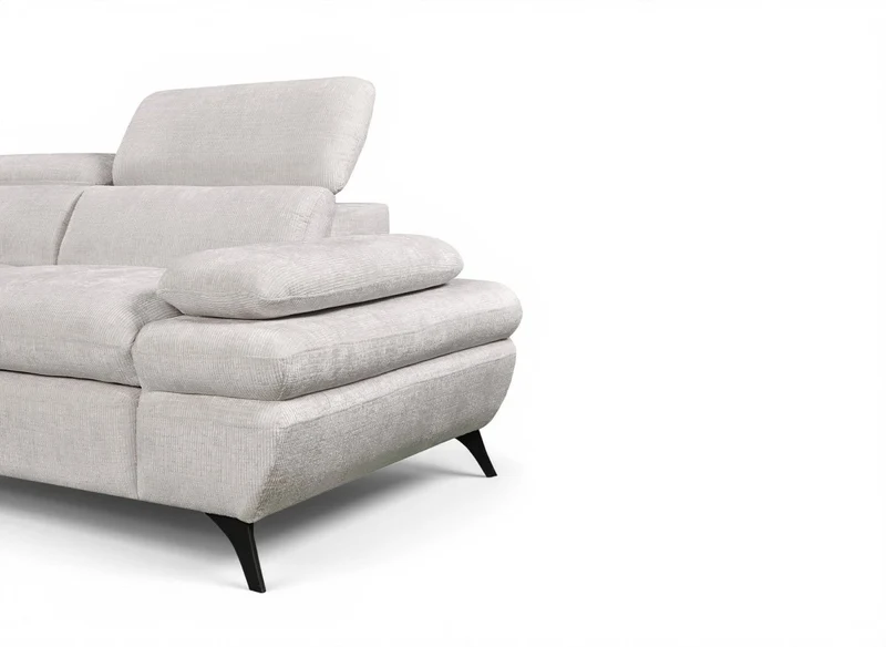 Canapé d'angle convertible avec coffre en velours chiné blanc écru LUFY - Angle gauche