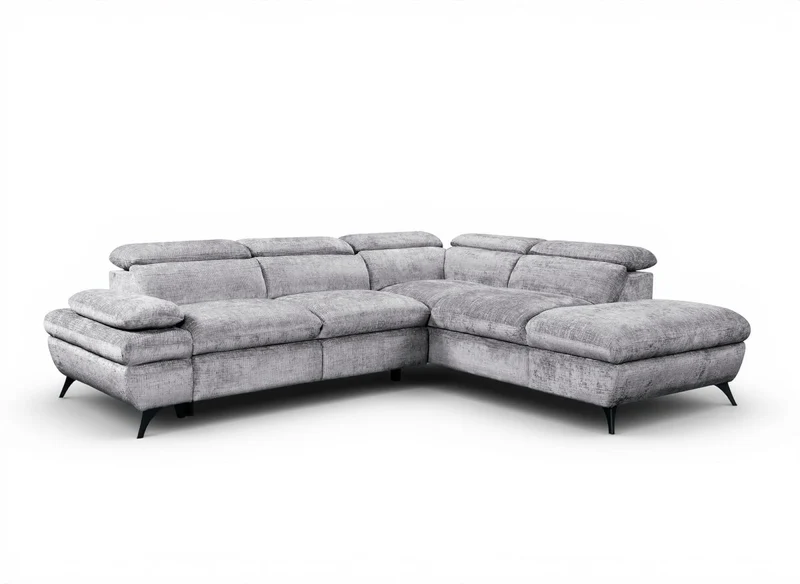 Canapé d'angle convertible avec coffre en velours chiné gris LUFY - Angle droit