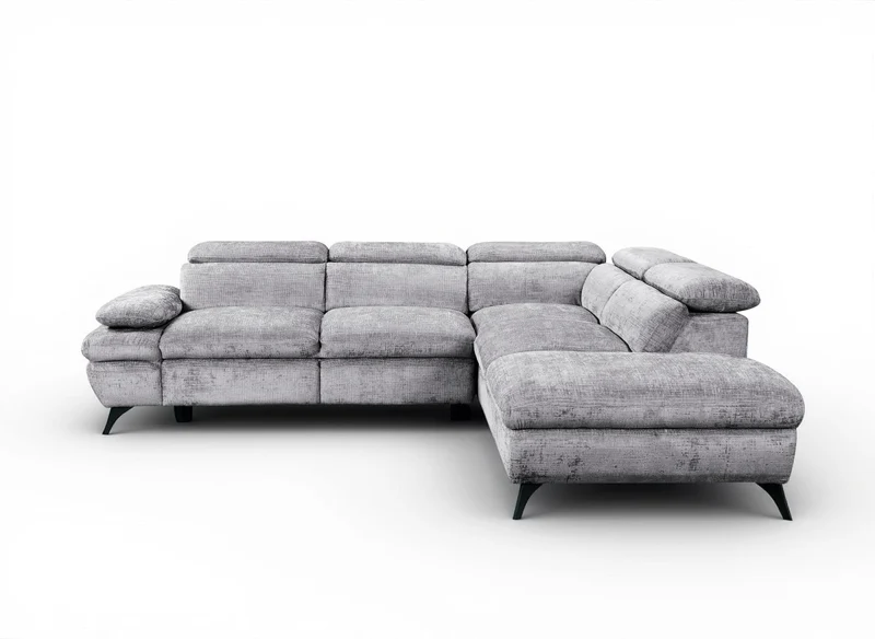 Canapé d'angle convertible avec coffre en velours chiné gris LUFY - Angle droit