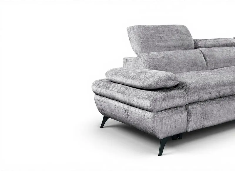 Canapé d'angle convertible avec coffre en velours chiné gris LUFY - Angle droit