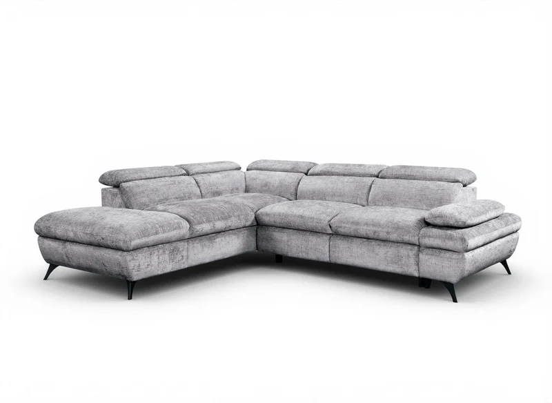 Canapé d'angle convertible avec coffre en velours chiné gris LUFY - Angle gauche