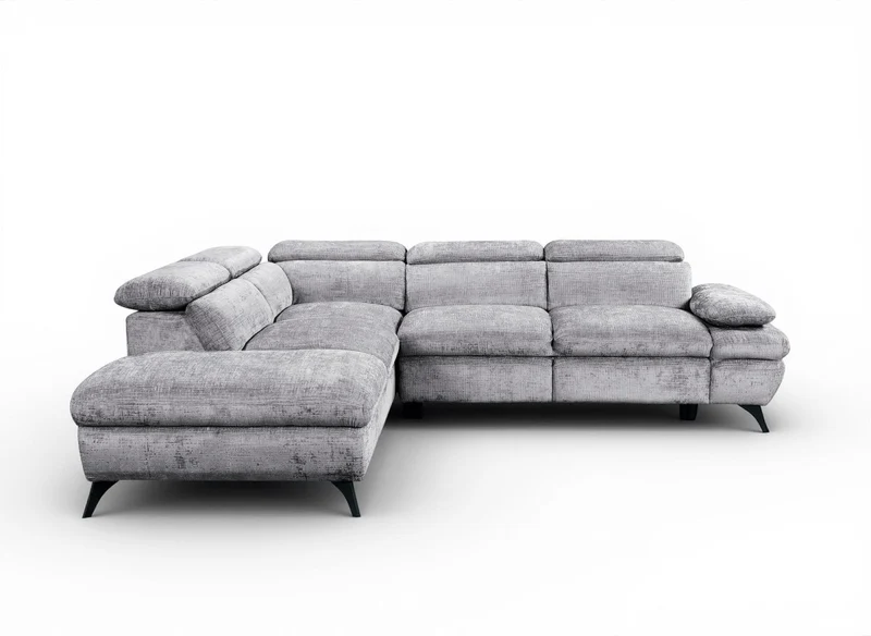 Canapé d'angle convertible avec coffre en velours chiné gris LUFY - Angle gauche