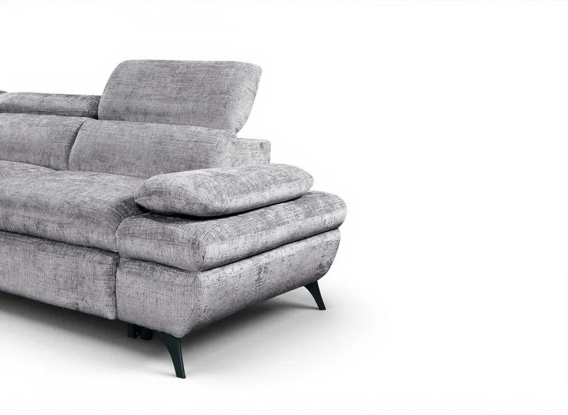 Canapé d'angle convertible avec coffre en velours chiné gris LUFY - Angle gauche
