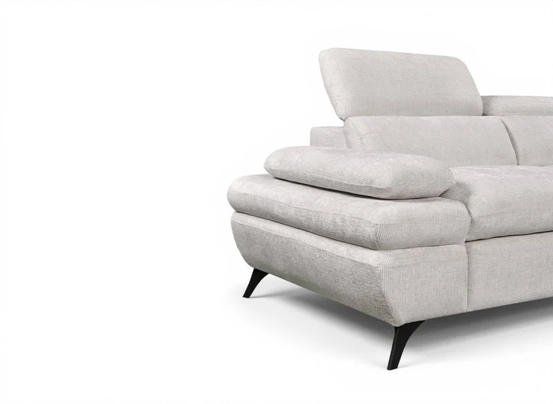 Canapé d'angle convertible avec coffre en velours chiné blanc écru LUFY - Angle droit