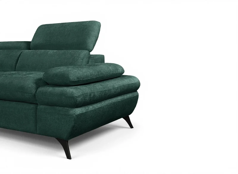Canapé d'angle convertible avec coffre en velours chiné vert LUFY - Angle gauche