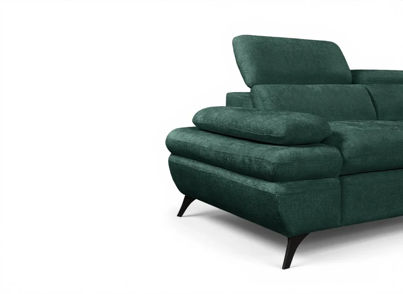 Canapé d'angle convertible avec coffre en velours chiné vert LUFY - Angle droit