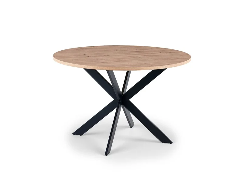 Table à manger ronde plateau effet bois pieds métal noir 120cm SINAYA