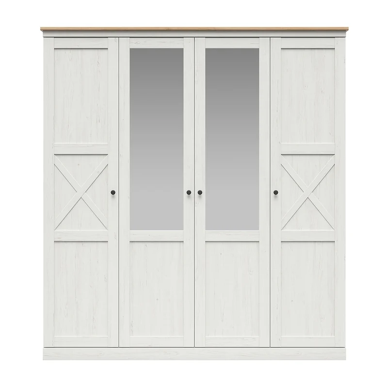 Armoire 4 portes Victoria Blanc et Bois