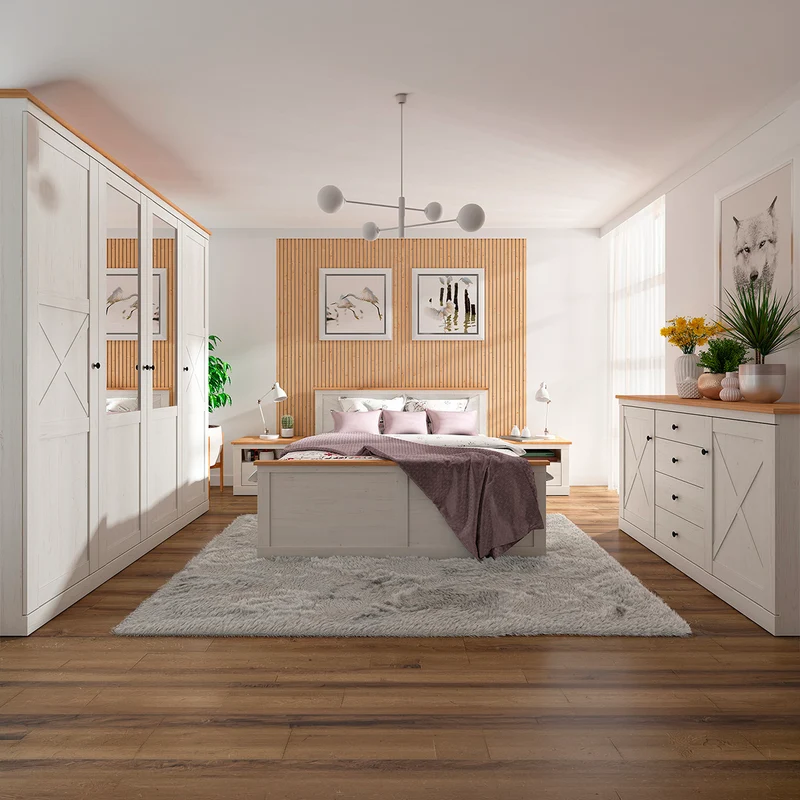 Armoire 4 portes Victoria Blanc et Bois