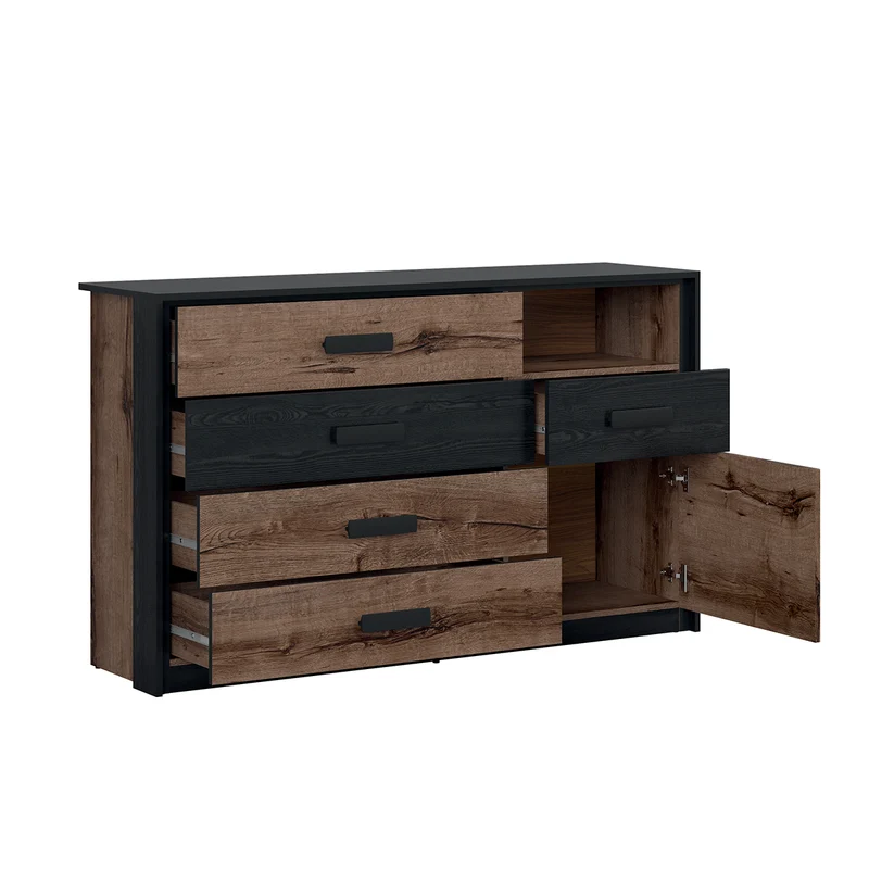 Commode 5 tiroirs 1 porte Romane Bois