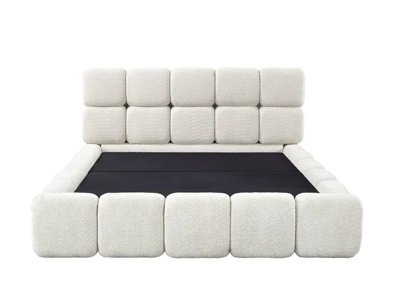 Lit coffre tissu bouclette beige 180x200 cm BUBBLE