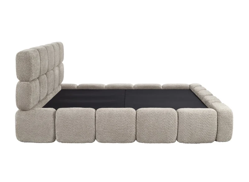 Lit coffre tissu bouclette taupe 180x200 cm BUBBLE