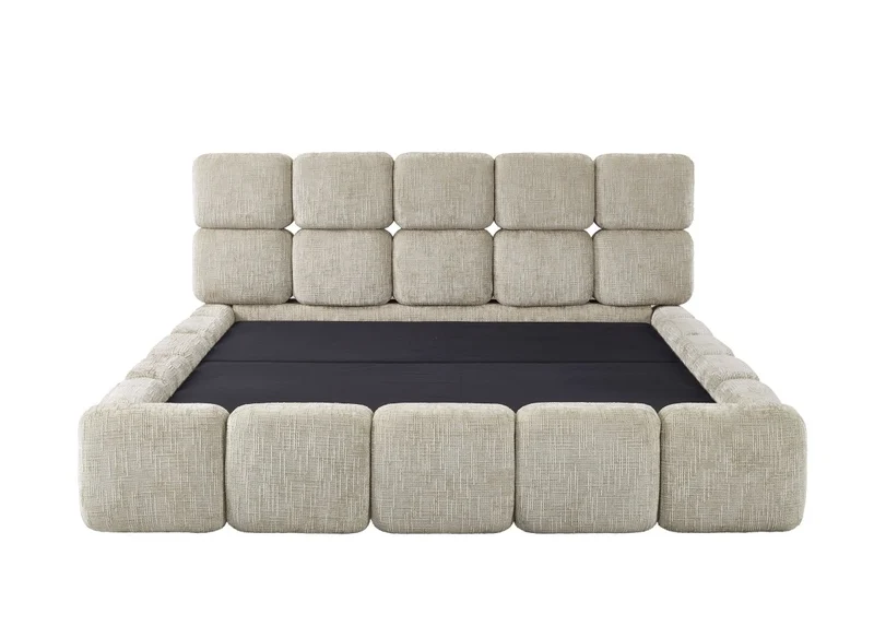 Lit coffre en velours chiné taupe 180x200 cm BUBBLE