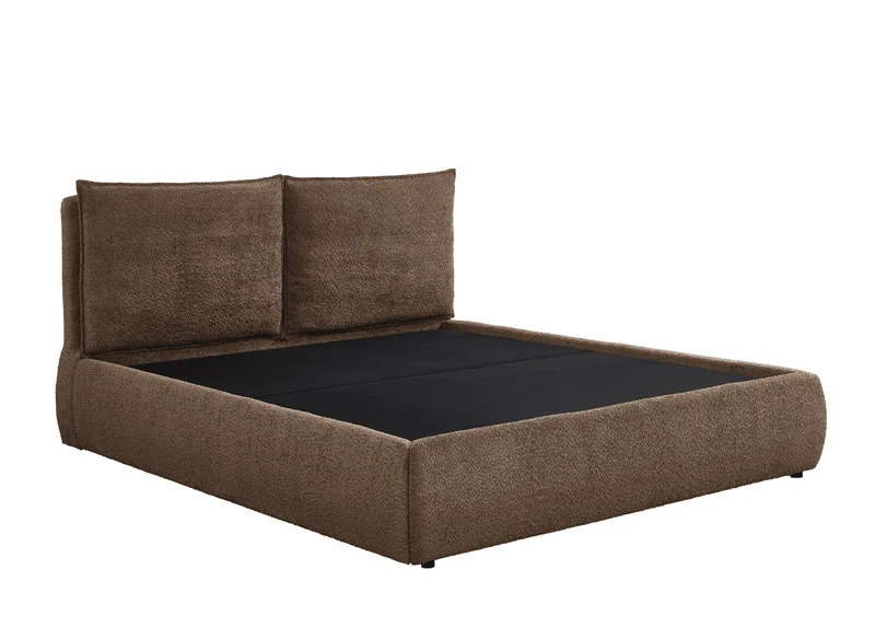 Lit coffre en tissu bouclette marron 180x200 cm MELY