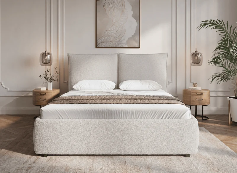 Lit coffre en tissu bouclette beige 160x200 cm MELY