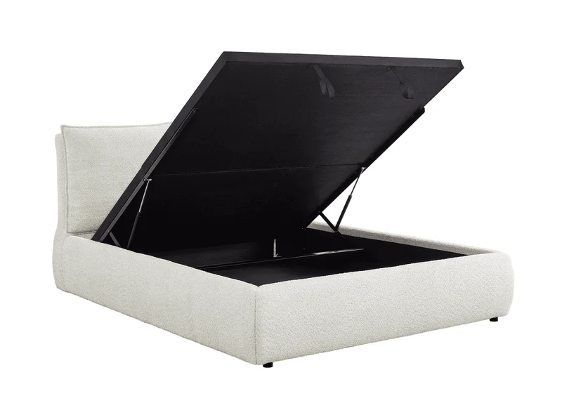 Lit coffre en tissu bouclette beige 140x190 cm MELY