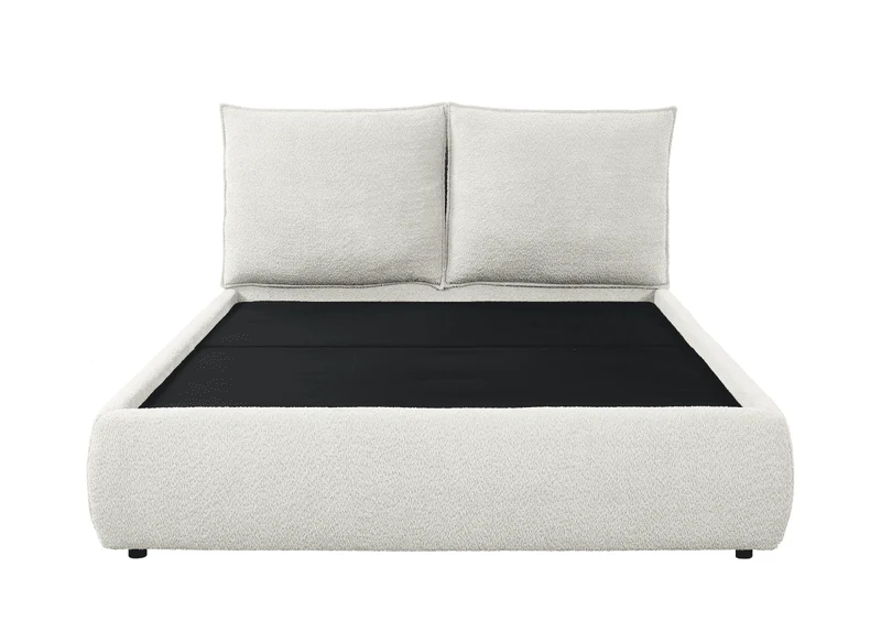 Lit coffre en tissu bouclette beige 140x190 cm MELY