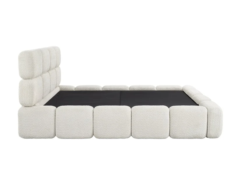 Lit coffre en tissu bouclette beige 160x200 cm BUBBLE