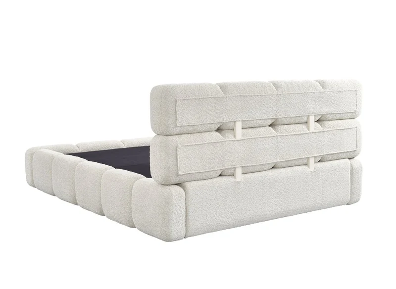 Lit coffre en tissu bouclette beige 160x200 cm BUBBLE