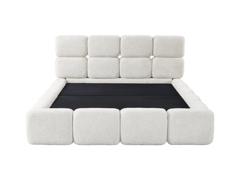 Lit coffre en velours chiné beige 140x190 cm BUBBLE