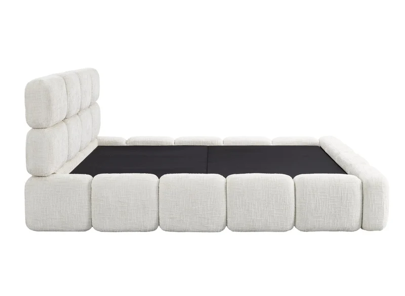 Lit coffre en velours chiné beige 140x190 cm BUBBLE