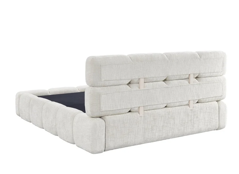 Lit coffre en velours chiné beige 140x190 cm BUBBLE