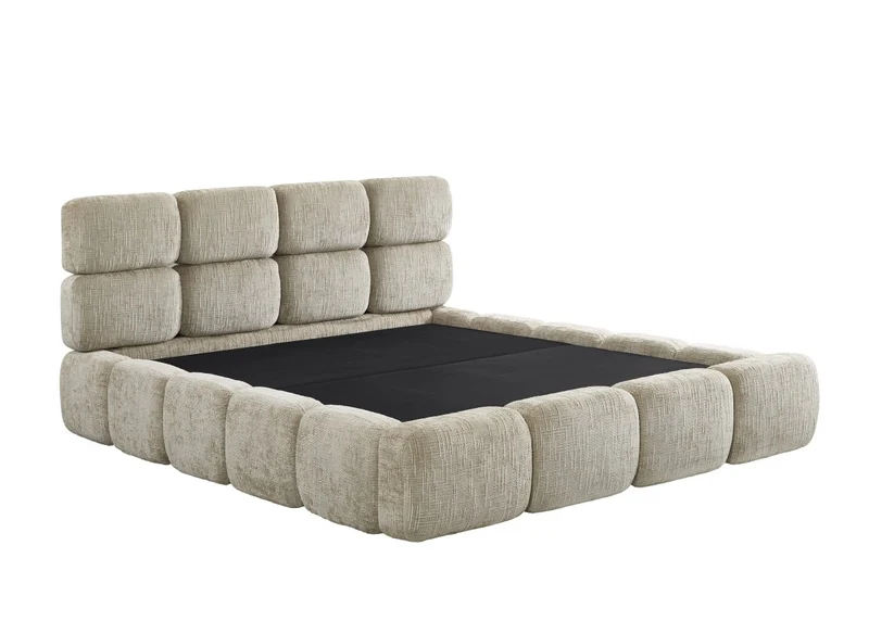 Lit coffre en velours chiné taupe 140x190 cm BUBBLE