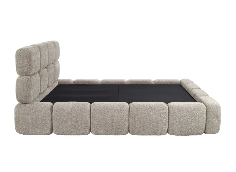 Lit coffre en tissu bouclette taupe 140x190 cm BUBBLE