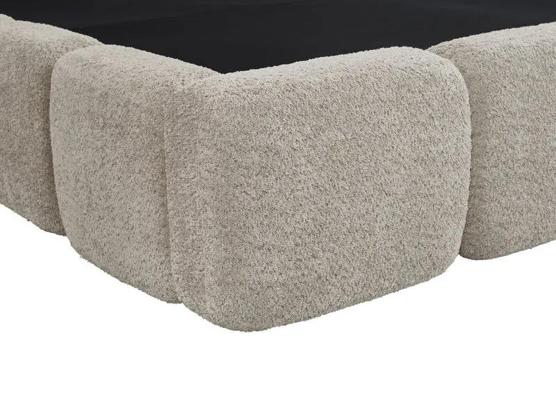 Lit coffre en tissu bouclette taupe 140x190 cm BUBBLE