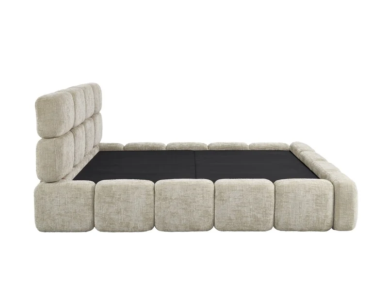 Lit coffre en velours chiné taupe 160x200 cm BUBBLE