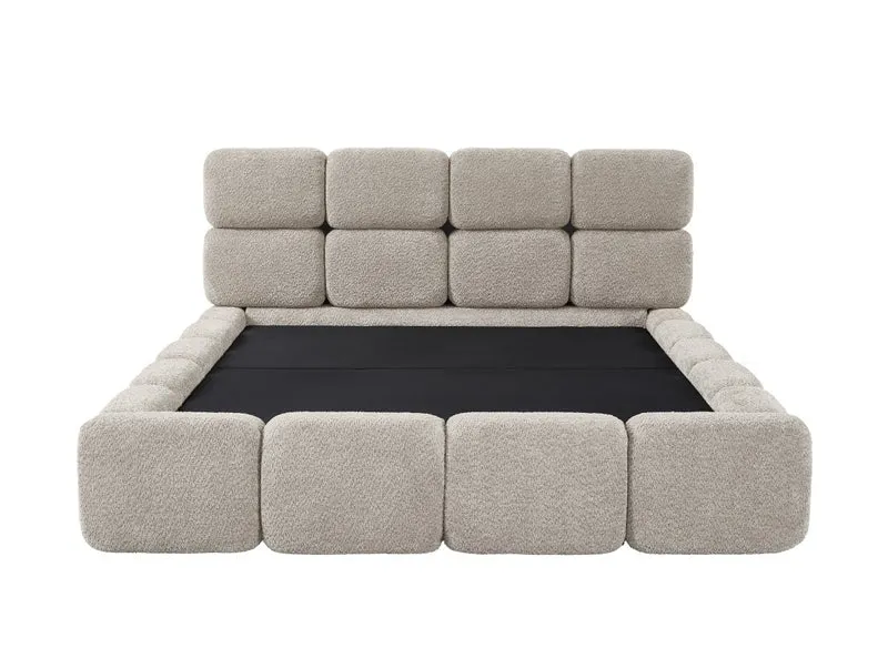 Lit coffre en tissu bouclette taupe 160x200 cm BUBBLE