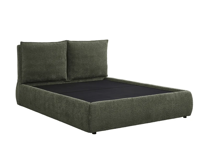 Lit coffre en tissu bouclette vert olive 140x190 cm MELY