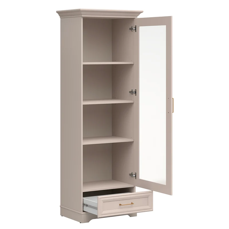 Vitrine 1 porte 1 tiroir Perle Cachemire