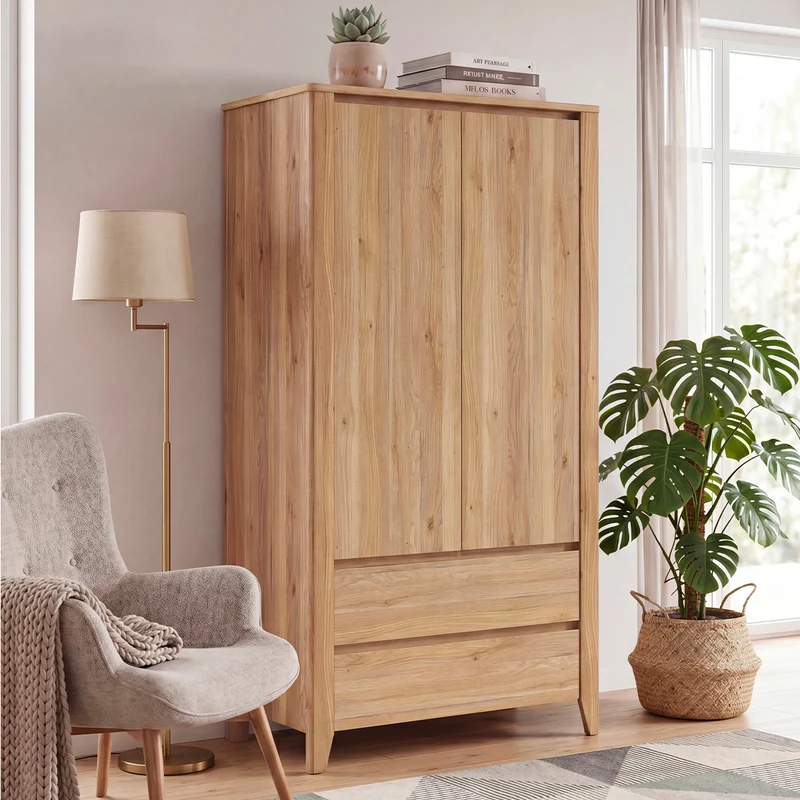 Armoire 2 portes 2 tiroirs Samara Bois