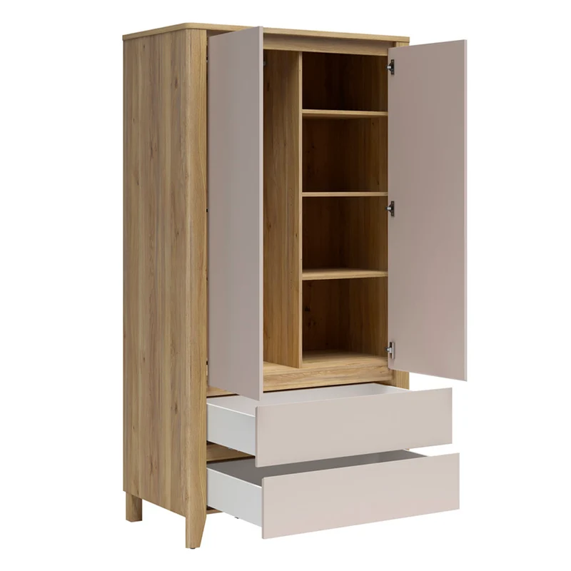 Armoire 2 portes 2 tiroirs Samara Bois et Cachemire
