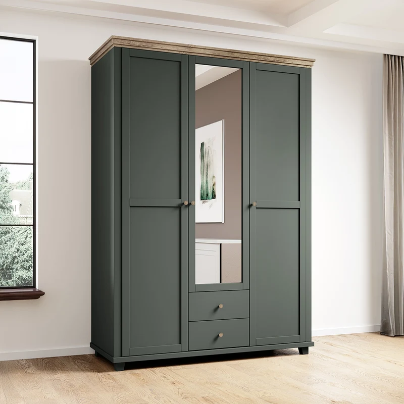 Armoire 3 portes Martin Vert et Bois