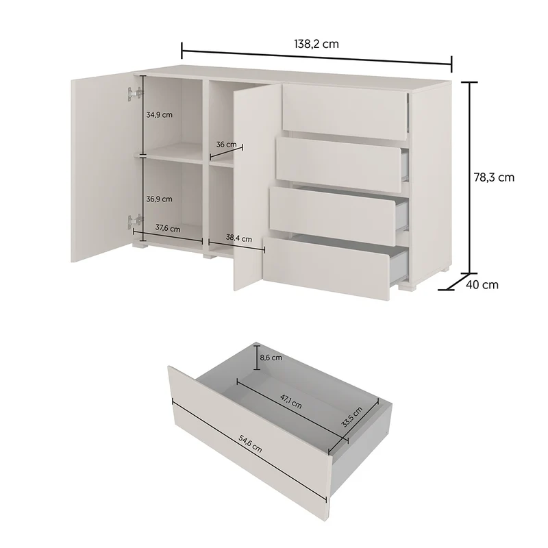 Buffet 2 portes 4 tiroirs Maxis Cachemire