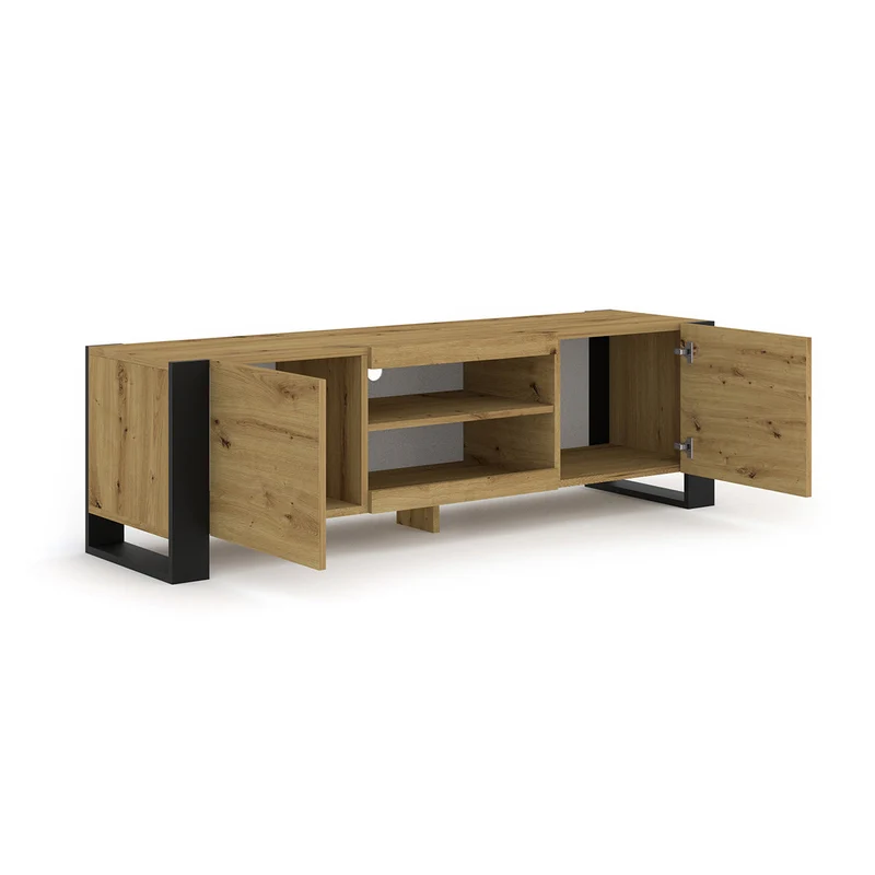 Meuble TV 2 portes 158 cm Gani Bois et Noir